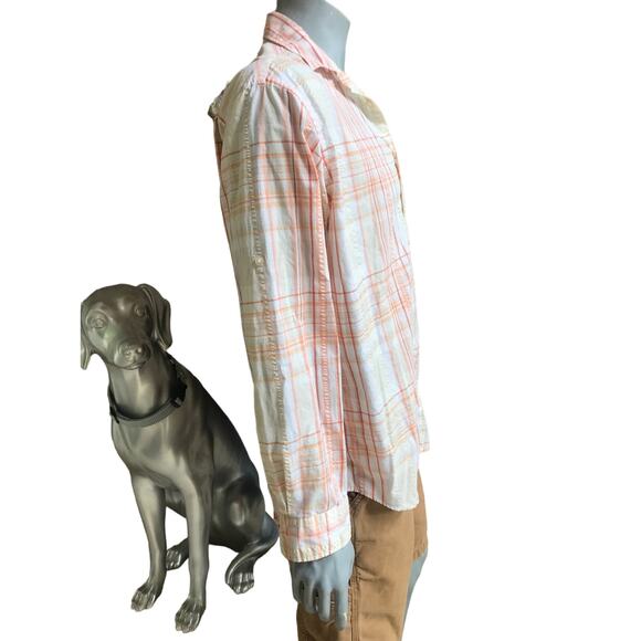 Van Heusen Plaid Orange White Cotton Button Down Shirt Men's Size Large - Picture 3 of 6